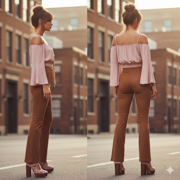 Blush Pink Cold Shoulder Bell Sleeve Smocked Crop Top - Picture 2 of 10